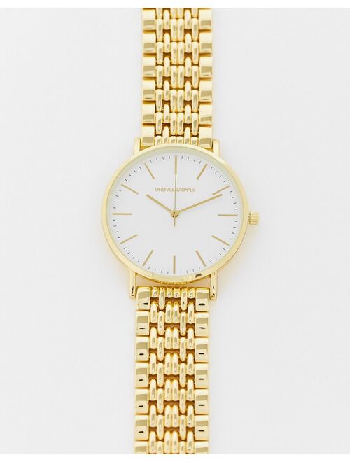 Asos Design bracelet watch with gold face in gold tone