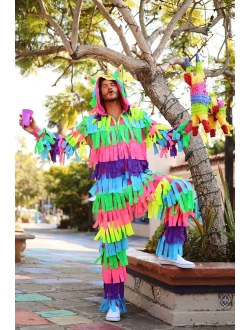 Halloween Multicolor Pinata Costume Jumpsuit with Bright and Colorful Streamers All Over for Men