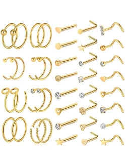 ONESING 40-51 PCS 20G Nose Rings for Women Nose Piercings Jewelry Nose Rings Hoops Nose Studs Screw 316L Stainless Steel for Women Men