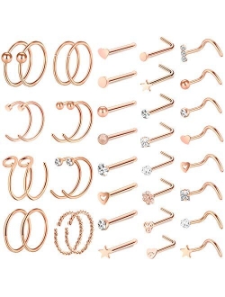 ONESING 40-51 PCS 20G Nose Rings for Women Nose Piercings Jewelry Nose Rings Hoops Nose Studs Screw 316L Stainless Steel for Women Men