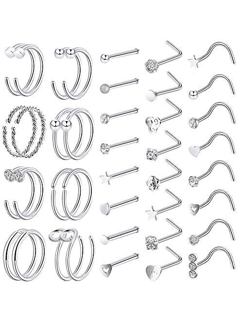 ONESING 40-51 PCS 20G Nose Rings for Women Nose Piercings Jewelry Nose Rings Hoops Nose Studs Screw 316L Stainless Steel for Women Men