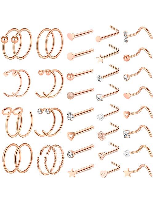 ONESING 40-51 PCS 20G Nose Rings for Women Nose Piercings Jewelry Nose Rings Hoops Nose Studs Screw 316L Stainless Steel for Women Men