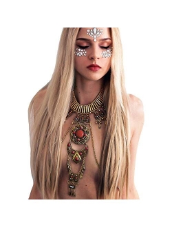 KissYan Boho Statement Turquoise Necklace Dancer Necklace Crossover Harness Bikini Waist Belly Sexy Body Chains for Women