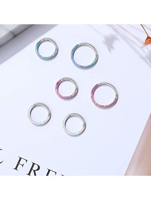 CICIMOTO Septum Jewelry Daith Earring Opal CZ 16g 316L Surgical Steel Hinged Segment Nose Ring Hoop Septum Clicker Helix Cartilage Tragus Piercing Jewelry for Women