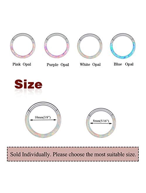 CICIMOTO Septum Jewelry Daith Earring Opal CZ 16g 316L Surgical Steel Hinged Segment Nose Ring Hoop Septum Clicker Helix Cartilage Tragus Piercing Jewelry for Women