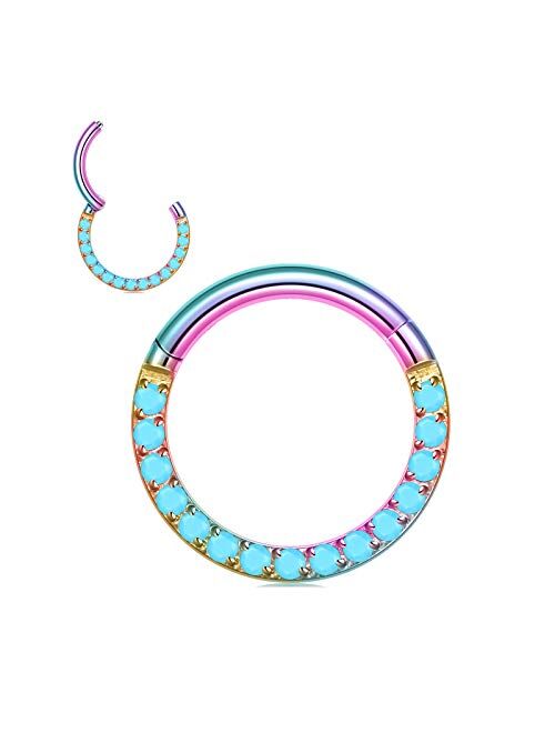 CICIMOTO Septum Jewelry Daith Earring Opal CZ 16g 316L Surgical Steel Hinged Segment Nose Ring Hoop Septum Clicker Helix Cartilage Tragus Piercing Jewelry for Women