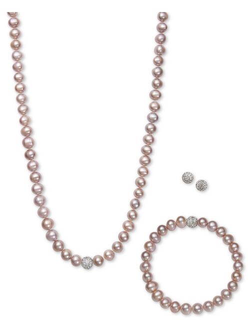 Belle de Mer White, Gray or Pink Cultured Freshwater Pearl (7mm) & Crystal Collar Jewelry Set