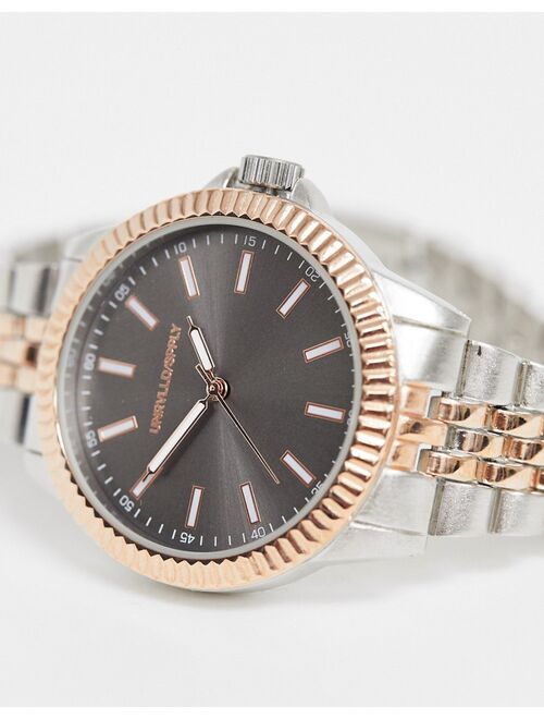 Asos Design bracelet watch with rose gold detail in silver tone