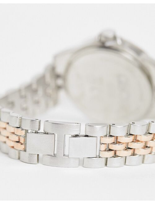 Asos Design bracelet watch with rose gold detail in silver tone