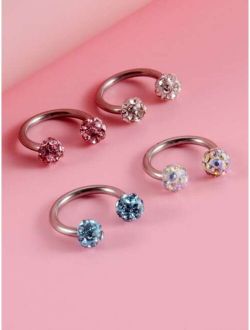 4pcs Rhinestone Decor Nose Ring