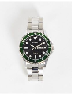 Sekonda mens bracelet watch with green dial in silver