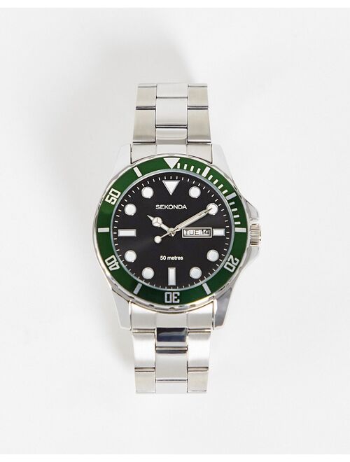 Sekonda mens bracelet watch with green dial in silver