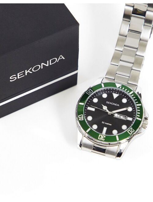 Sekonda mens bracelet watch with green dial in silver