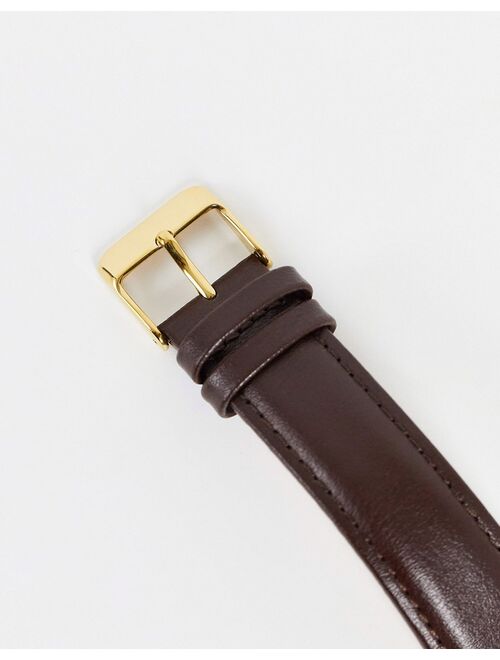 Asos Design classic watch with rose gold accents and leather strap in brown