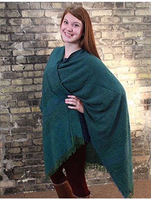 Wrap, Ruana Wraps for Women, Wool Shawl, Irish Gifts for Her, Biddy Murphy, Made in Ireland, 85% Lambswool, 54" X 72", Soft, Lightweight, Warm, Teal Check