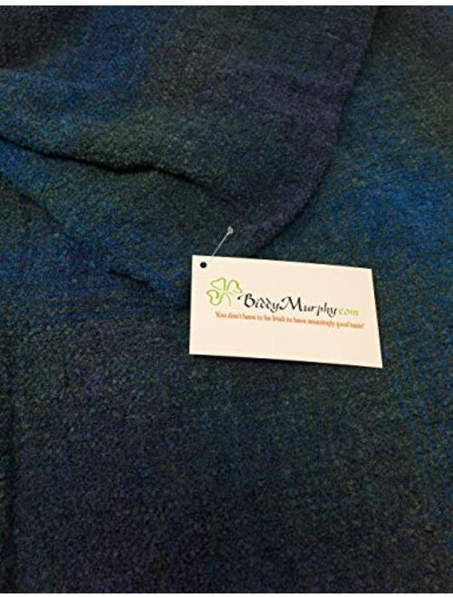 Wrap, Ruana Wraps for Women, Wool Shawl, Irish Gifts for Her, Biddy Murphy, Made in Ireland, 85% Lambswool, 54" X 72", Soft, Lightweight, Warm, Teal Check