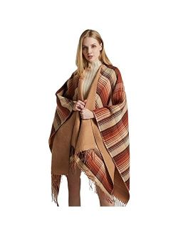 QBSM Women's Shawl Wrap Poncho Ruana Cape Open Front Cardigan Blanket Wraps for Fall and Winter