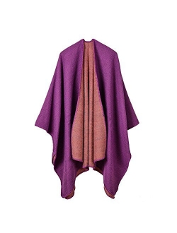 QBSM Women's Shawl Wrap Poncho Ruana Cape Open Front Cardigan Blanket Wraps for Fall and Winter