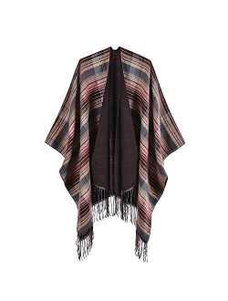 QBSM Women's Shawl Wrap Poncho Ruana Cape Open Front Cardigan Blanket Wraps for Fall and Winter