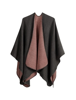 QBSM Women's Shawl Wrap Poncho Ruana Cape Open Front Cardigan Blanket Wraps for Fall and Winter