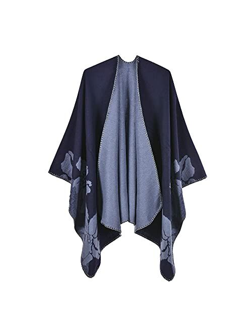 QBSM Women's Shawl Wrap Poncho Ruana Cape Open Front Cardigan Blanket Wraps for Fall and Winter