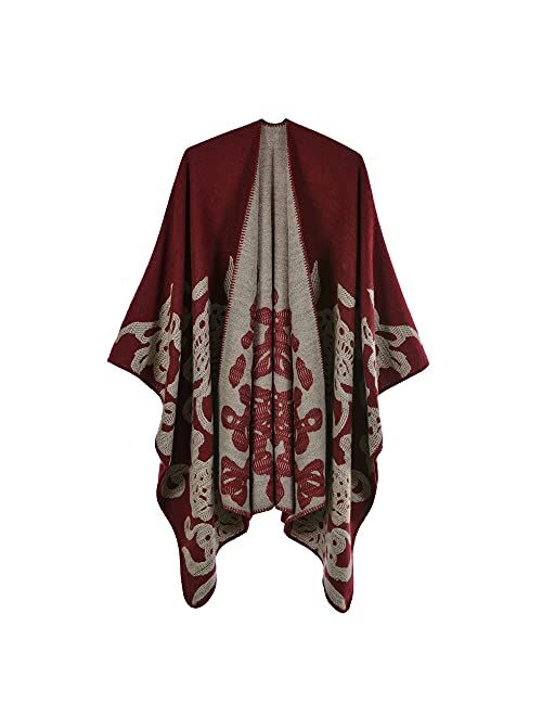 QBSM Women's Shawl Wrap Poncho Ruana Cape Open Front Cardigan Blanket Wraps for Fall and Winter