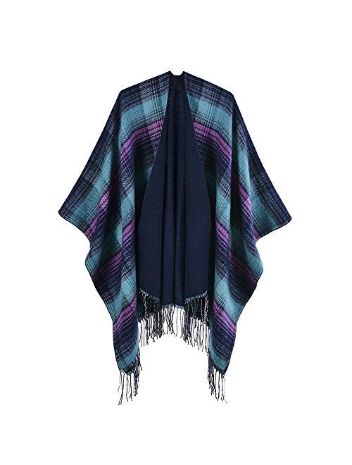 QBSM Women's Shawl Wrap Poncho Ruana Cape Open Front Cardigan Blanket Wraps for Fall and Winter