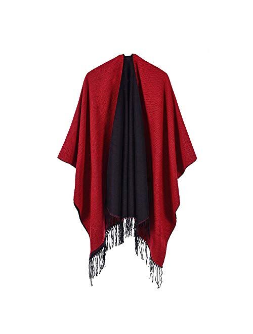 QBSM Women's Shawl Wrap Poncho Ruana Cape Open Front Cardigan Blanket Wraps for Fall and Winter