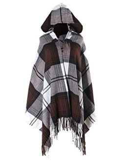 Futurino Women's Bohemian Aztec Print Blanket Poncho Hoodie Cape Shawl with Tassels