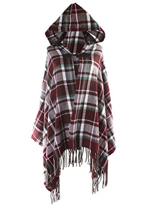 Futurino Women's Bohemian Aztec Print Blanket Poncho Hoodie Cape Shawl with Tassels