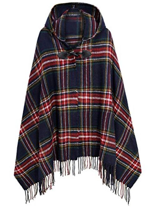 Futurino Women's Bohemian Aztec Print Blanket Poncho Hoodie Cape Shawl with Tassels