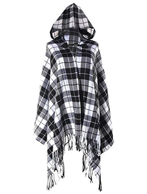 Futurino Women's Bohemian Aztec Print Blanket Poncho Hoodie Cape Shawl with Tassels