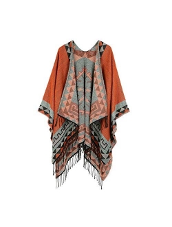 Zando Women's Warm Shawl Wrap Open Front Poncho Cape Color Block Shawls Winter Cardigan Wrap Printed Ponchos for Women 2