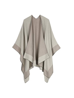 Zando Women's Warm Shawl Wrap Open Front Poncho Cape Color Block Shawls Winter Cardigan Wrap Printed Ponchos for Women 2