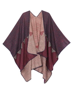 Sakkas Lupe Womens Reversible Poncho Wrap Cape Shawl Sweater Coat Cardigan Pattern