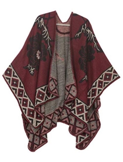 Sakkas Lupe Womens Reversible Poncho Wrap Cape Shawl Sweater Coat Cardigan Pattern