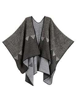 Sakkas Lupe Womens Reversible Poncho Wrap Cape Shawl Sweater Coat Cardigan Pattern