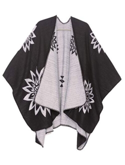 Sakkas Lupe Womens Reversible Poncho Wrap Cape Shawl Sweater Coat Cardigan Pattern