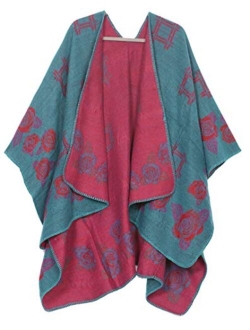 Sakkas Lupe Womens Reversible Poncho Wrap Cape Shawl Sweater Coat Cardigan Pattern