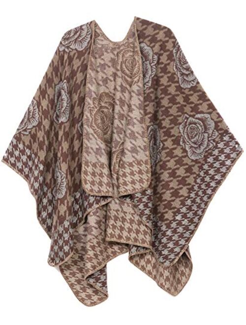 Sakkas Lupe Womens Reversible Poncho Wrap Cape Shawl Sweater Coat Cardigan Pattern