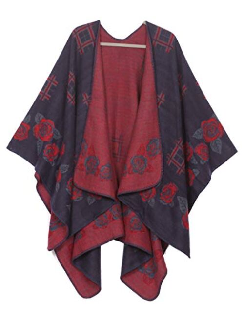 Sakkas Lupe Womens Reversible Poncho Wrap Cape Shawl Sweater Coat Cardigan Pattern