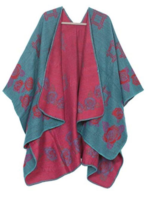 Sakkas Lupe Womens Reversible Poncho Wrap Cape Shawl Sweater Coat Cardigan Pattern