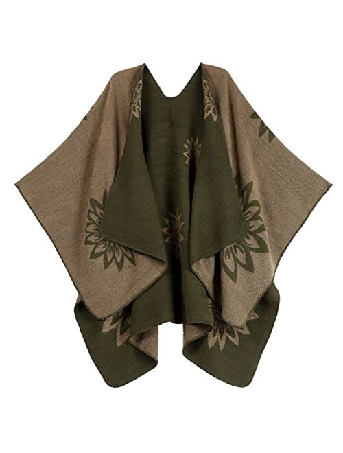 Sakkas Lupe Womens Reversible Poncho Wrap Cape Shawl Sweater Coat Cardigan Pattern