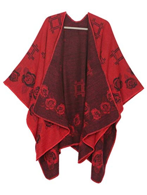 Sakkas Lupe Womens Reversible Poncho Wrap Cape Shawl Sweater Coat Cardigan Pattern