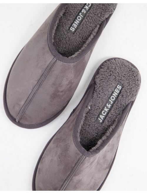 Jack & Jones faux suede slippers in gray