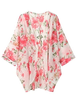 olrain Women's Floral Print Sheer Chiffon Loose Kimono Cardigan Capes