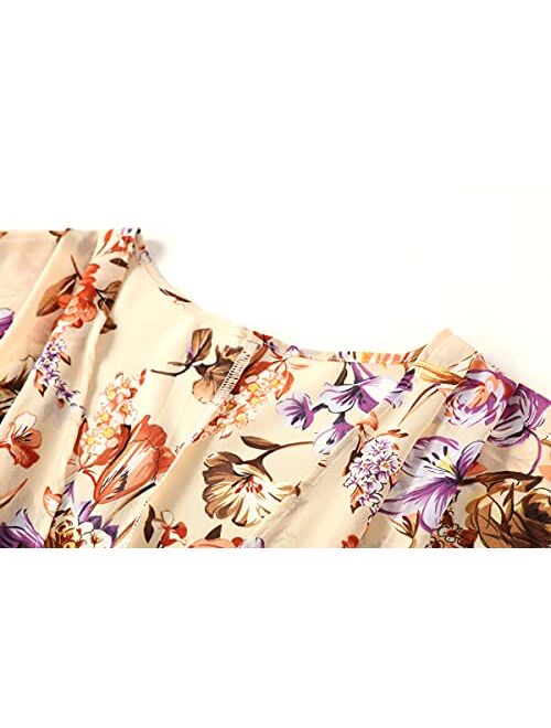 olrain Women's Floral Print Sheer Chiffon Loose Kimono Cardigan Capes