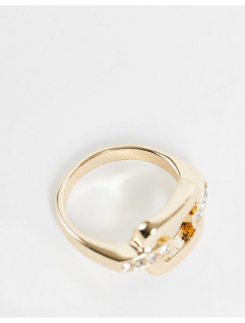 Topshop oversized pave chain link ring in gold