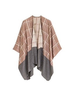 Women's Shawl Wrap Poncho Ruana Cape Cardigan Sweater Open Front for Fall Winter