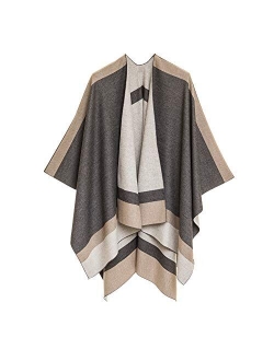 Women's Shawl Wrap Poncho Ruana Cape Cardigan Sweater Open Front for Fall Winter